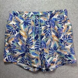 Cabana Crown & Ivy Mens Swim Trunks Shorts Large Tropical Hibiscus Floral Blue